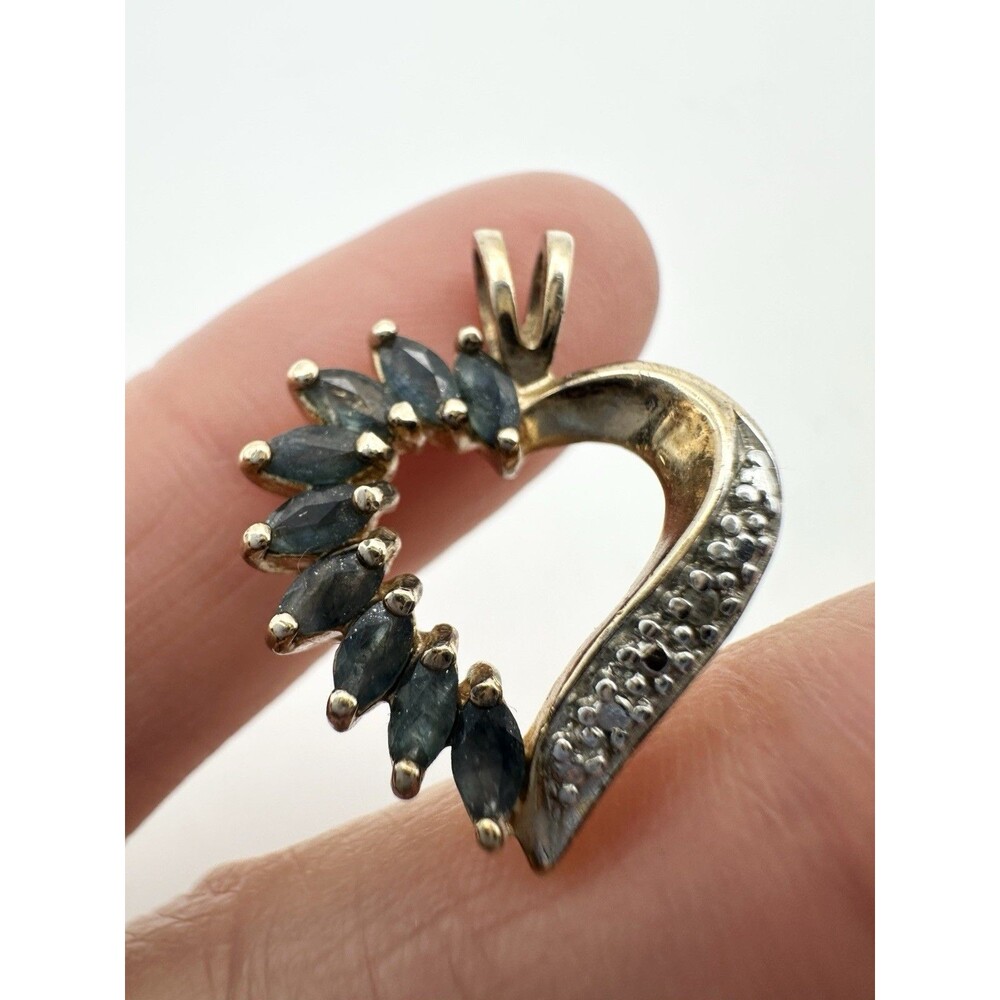 Ross Simons Gold Over Silver Genuine Sapphire Diamond Heart Pendant